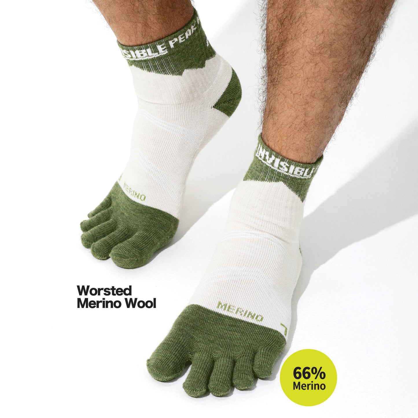 Invisible Merino 5 Toe Merino Socks with 66% Worsted Merino Wool