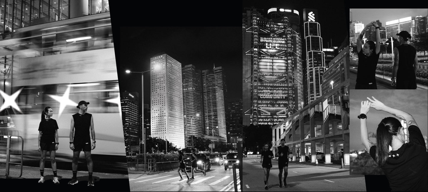 Invisible Merino Lightweight Trail Running Tee Models Running in Hong Kong at night