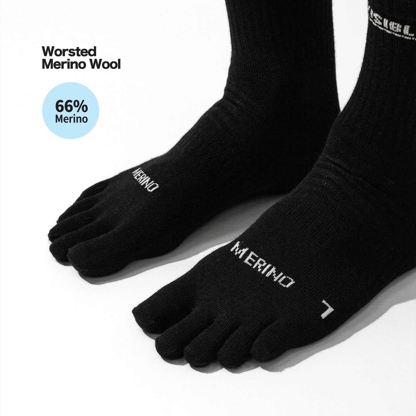 Invisible Merino 5-Toe Socks Black 66% Worsted Merino Wool