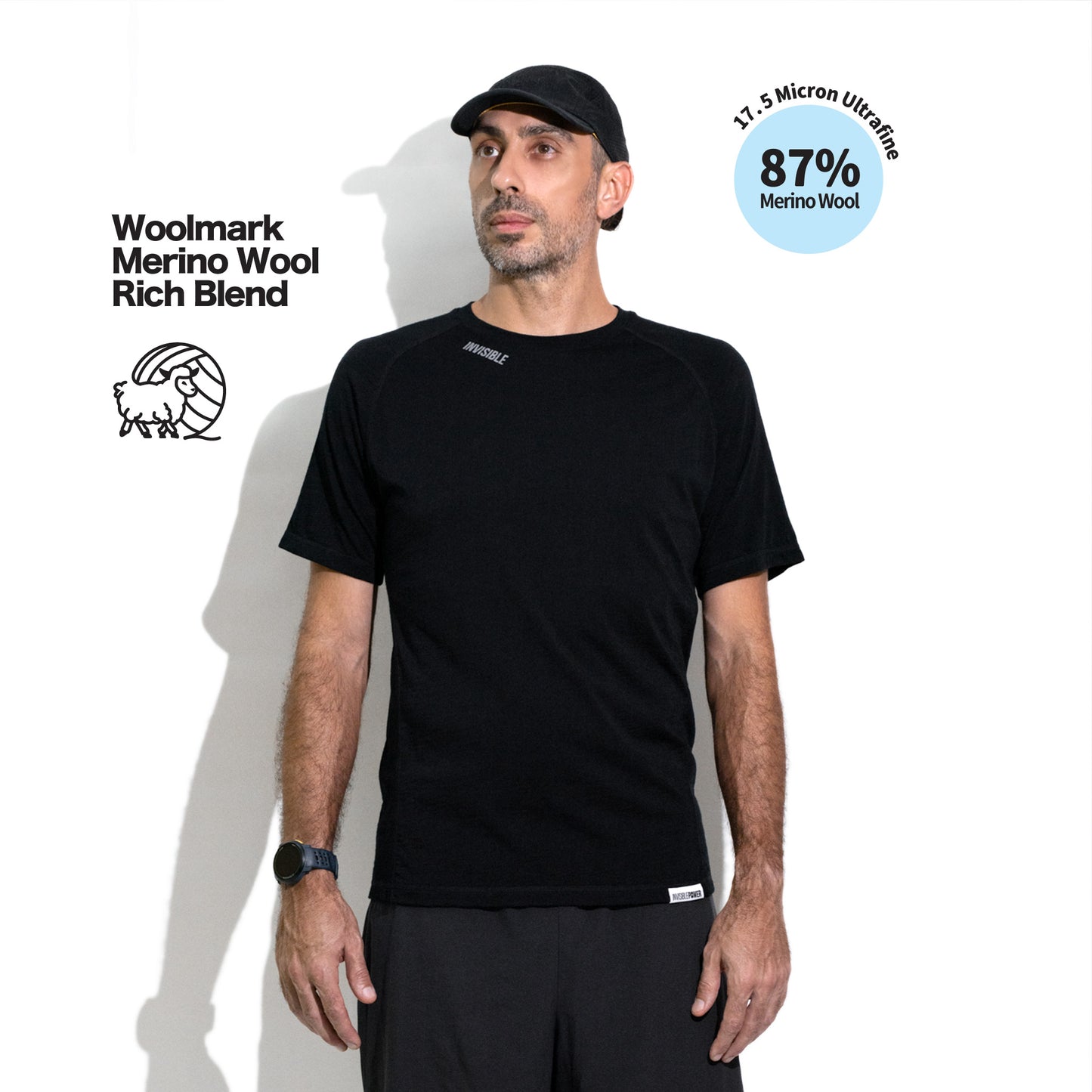 Invisible Trail Merino Tee with 87% Woolmark Merino Wool Rich Blend 