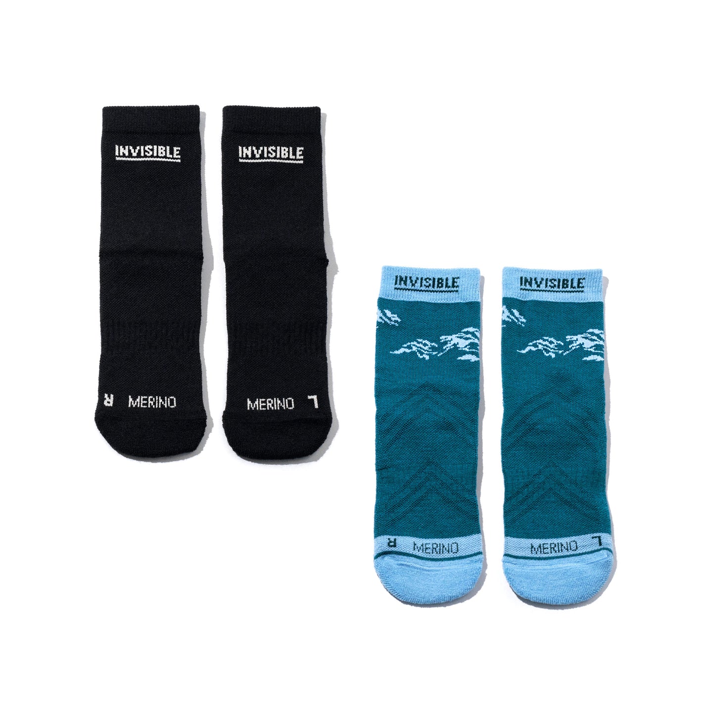 Invisible Merino Socks Lake Blue & Black Color