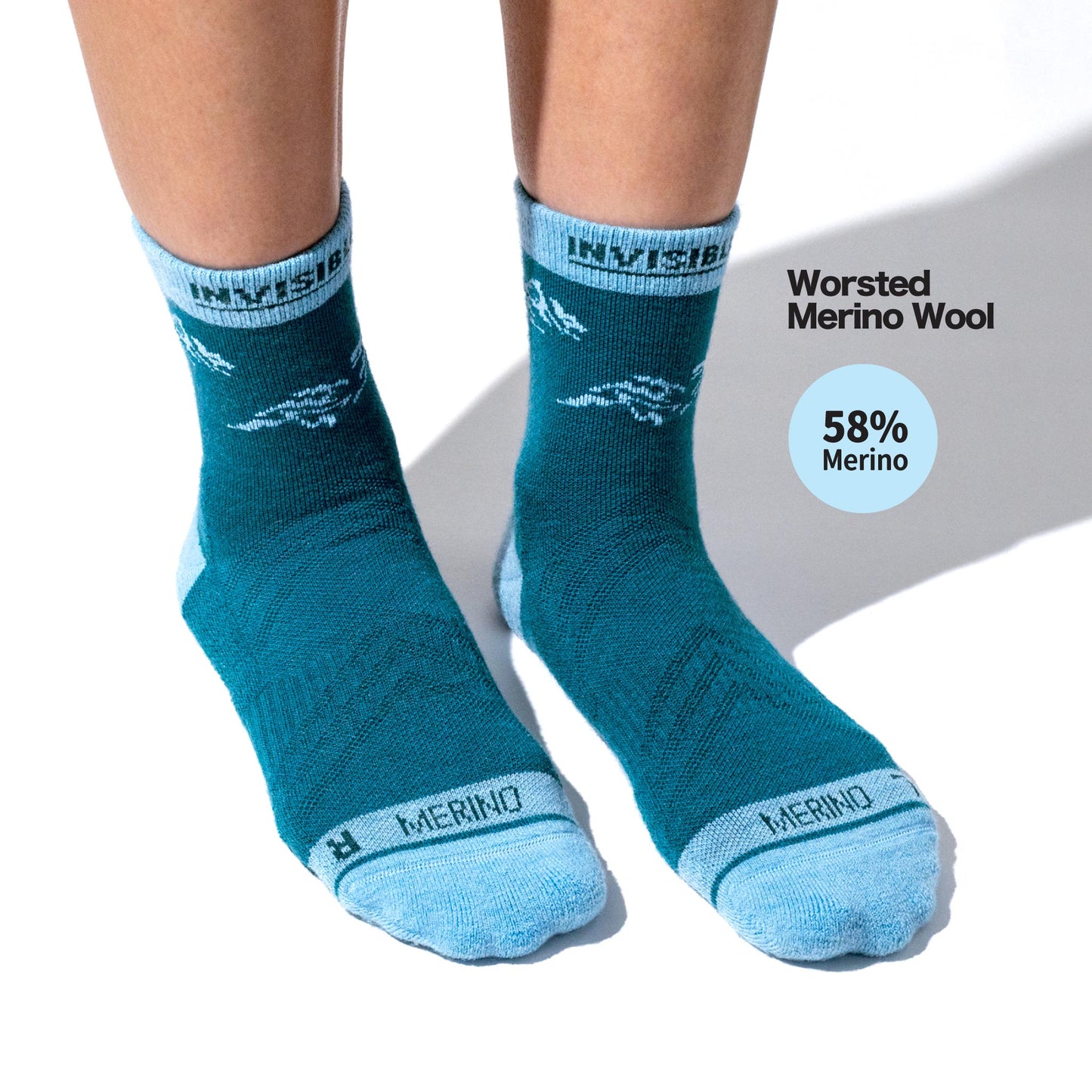 Invisible Merino Socks with 58% Worsted Merino Wool